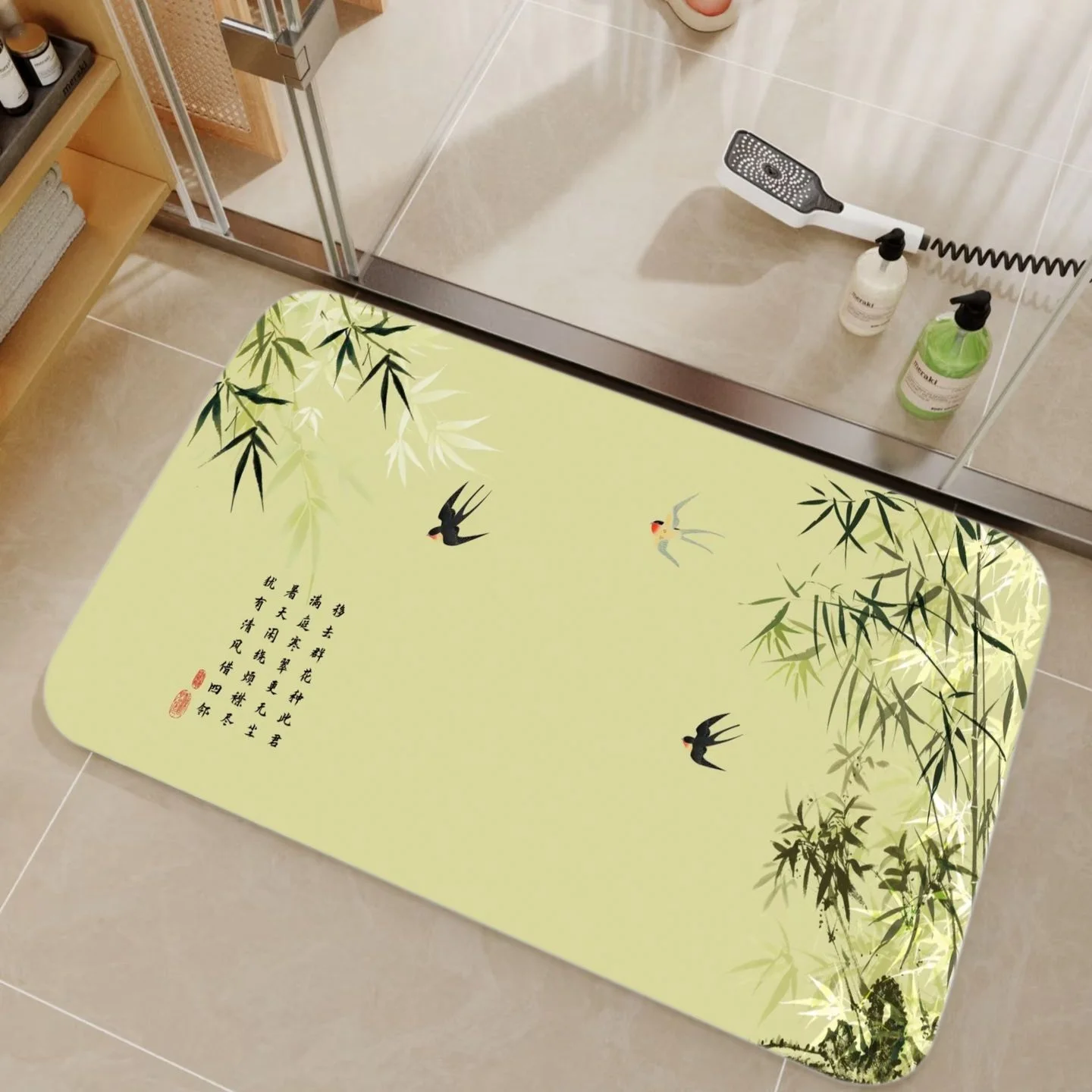Bamboo Bath Mat - VIKAMA Bamboo & Chinese Calligraphy Diatom
